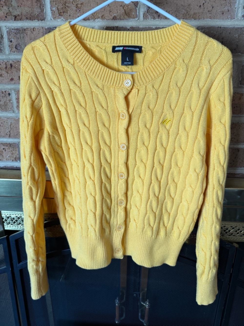 LADIES LARGE MASSMODE YELLOW CARDIGAN SWEATER